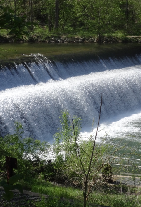 Side view of dam on a river