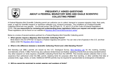 3-200-7 Migratory Bird and Eagle Scientific Collecting Permit Frequently Asked Questions