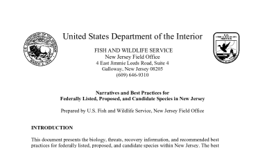 Narratives and Best Practices for Federally Listed, Proposed, and Candidate Species in New Jersey