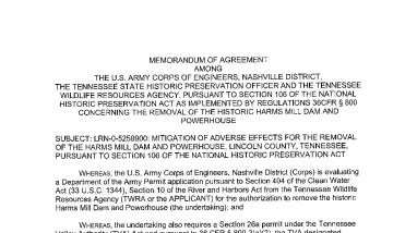 Harms Mill Dam Removal Project MOA