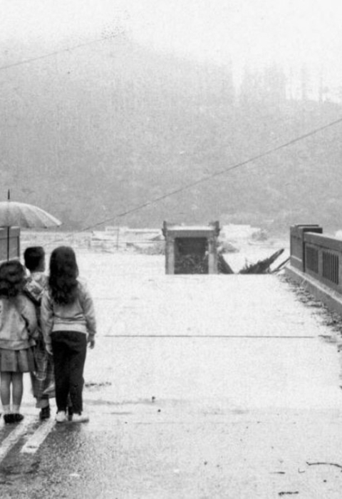 children standing on a bridge