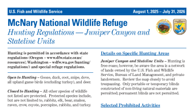 McNary National Wildlife Refuge Hunting Regulations (Juniper Canyon)