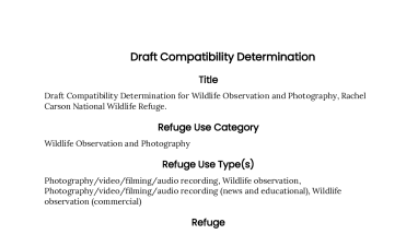 Draft Compatibility Determination for Wildlife Observation and Photography, Rachel Carson National Wildlife Refuge.