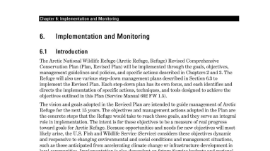 Arctic Refuge CCP Vol 1, Chapter 6: Implementation and Monitoring