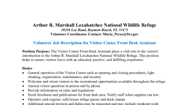 Volunteer Job Description for Visitor Center Front Desk Assistant at ARM Loxahatchee NWR
