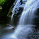 Water cascading over rock into pool in the Upper Tennessee River Basin with trees in background