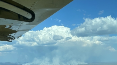 aerial image of wildfire burning in tundra