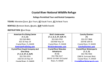 Crystal River National Wildlife Refuge Special Use Permit Holder List