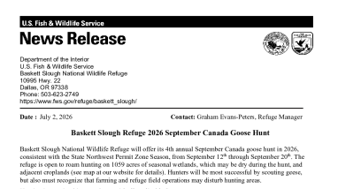 Baskett Slough National Wildlife Refuge September 2026 Goose Hunt Information