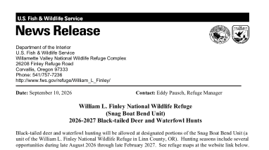 2026 Snag Boat Bend Unit Deer and Waterfowl Hunt Information