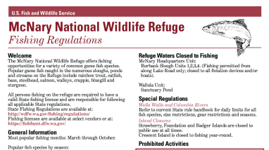 McNary National Wildlife Refuge Fishing Regulations