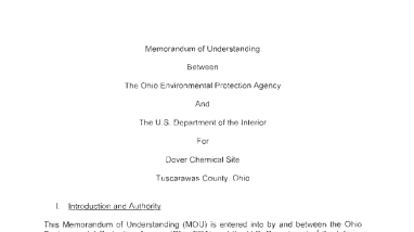 Memorandum of Understanding between the Ohio Environmental Protection Agency and the U.S Department of the Interior for Dover Chemical Site Tuscarawas, Ohio 
