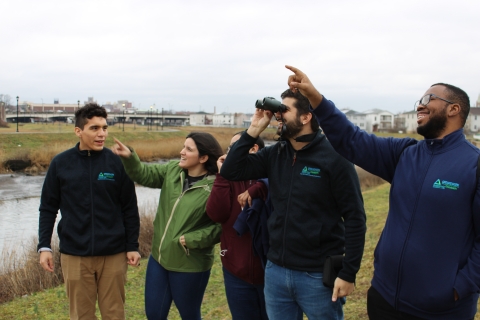 Participants in the annual Great Backyard Bird Count look for birds in Elizabeth, New Jersey, as part of the Elizabeth Urban Wildlife Refuge Partnership