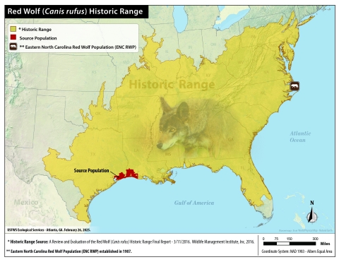 Red Wolf range map
