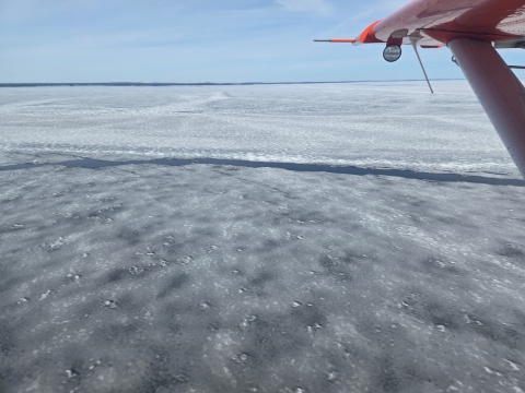 aerial view of ice on Lake Mistassini