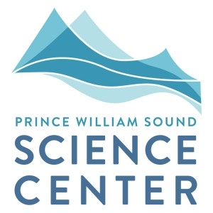 Abtract logo of mountains and the ocean with the words: "Prince William Sound Science Center"