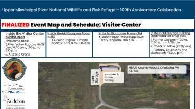 Upper Mississippi River Refuge Rain Plan Map for 100th Anniversary Event June 22 2024