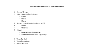 Group Volunteer Workday Request Form for Great Swamp National Wildlife Refuge