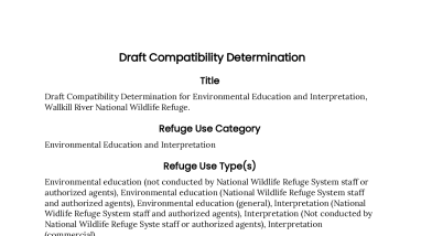 Draft Compatibility Determination for Environmental Education and Interpretation, Wallkill River National Wildlife Refuge.