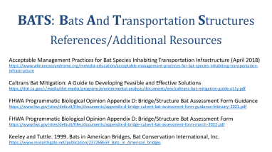 Bats And Transportation Structures References and Additional Resources