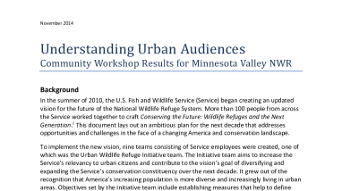 Understanding Urban Audiences; Community workshop results for Minnesota Valley National Wildlife Refuge