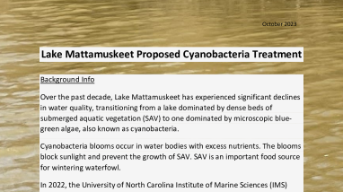Lake Mattamuskeet Proposed Cyanobacteria Treatment Factsheet