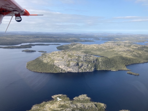 aerial view of mountains and lakes