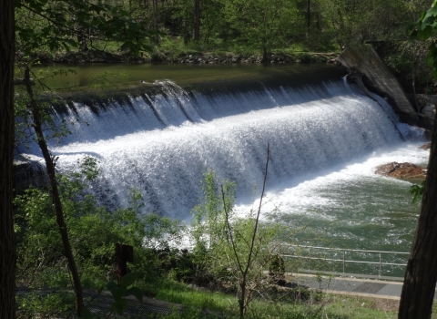 Side view of dam on a river